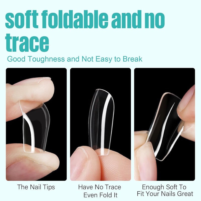 TOMICCA Short Square Nail Tips, 504Pcs Clear Press on Nails Square Full Cover Nail Tips Clear False Press on Nails, Soft Tips for Gel Nail Extension DIY Nail Salon 12 Sizes - Image 2